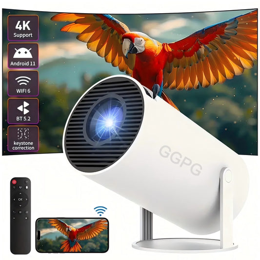 Compact smart projector with Android 11, WiFi 6 and Bluetooth for home entertainment